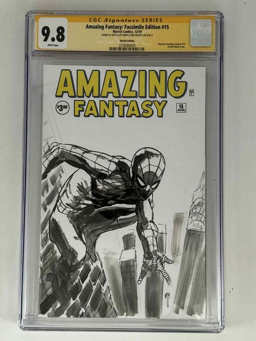 Amazing Fantasy #15 Facsimile — CGC 9.8 Yellow Label — Signed and Sketched by Marco Mastrazzo