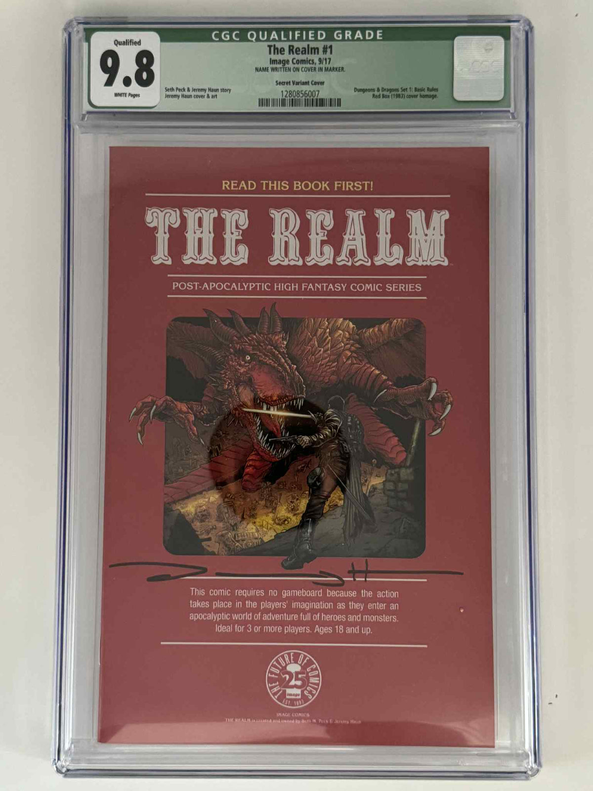 The Realm #1 — Secret Variant — CGC 9.8 Qualified Green Label — Name on Cover