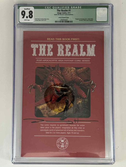The Realm #1 — Secret Variant — CGC 9.8 Qualified Green Label — Name on Cover