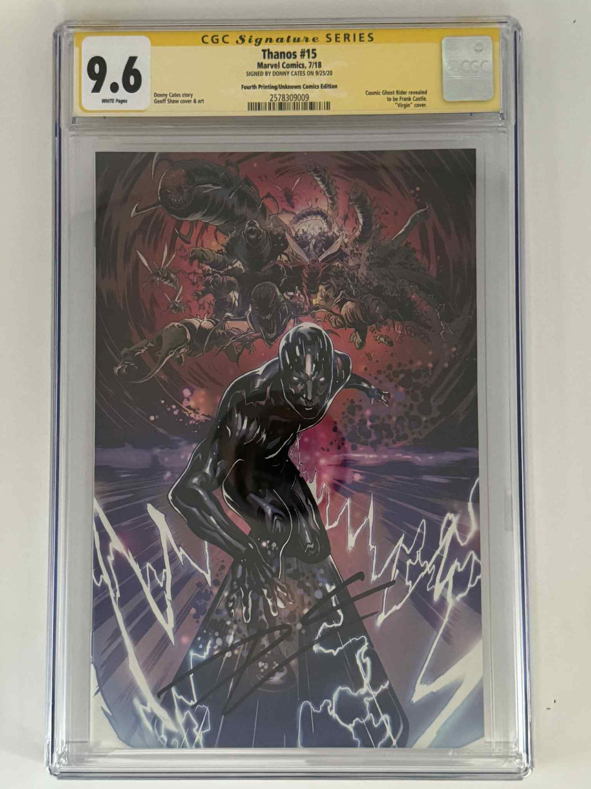 Thanos #15 Fourth Printing — CGC 9.6 Yellow Label — Geoff Shaw Virgin Variant — Signed by Donny Cates