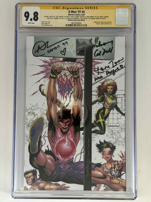 X-Men '97 #4 CGC 9.8 Yellow Label Tyler Kirkham Exclusive Virgin Color Splash Variant — Signed by Holly Chou | Cal Dodd | AJ LoCascio | Lenore Zann