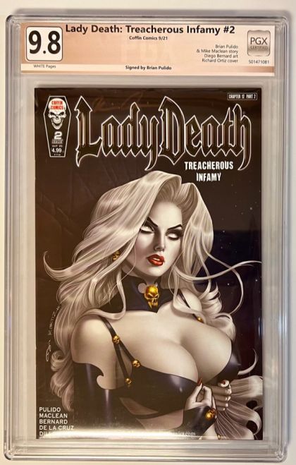 Lady Death: Treacherous Infamy #2 – Richard Ortiz & Sanju Nivanhune Standard Edition Cover (Coffin, 2021) PGX 9.8
