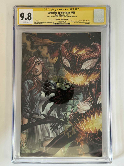 Amazing Spider-Man #799 CGC 9.8 Yellow Label Exclusive Virgin Variant, Double Signed by Tyler Kirkham and Stan Lee