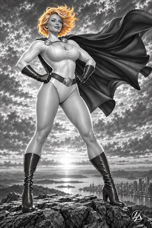 Power Girl — Cover B (Black & White) | 11×17 Fan Art Print by Lusitan Art