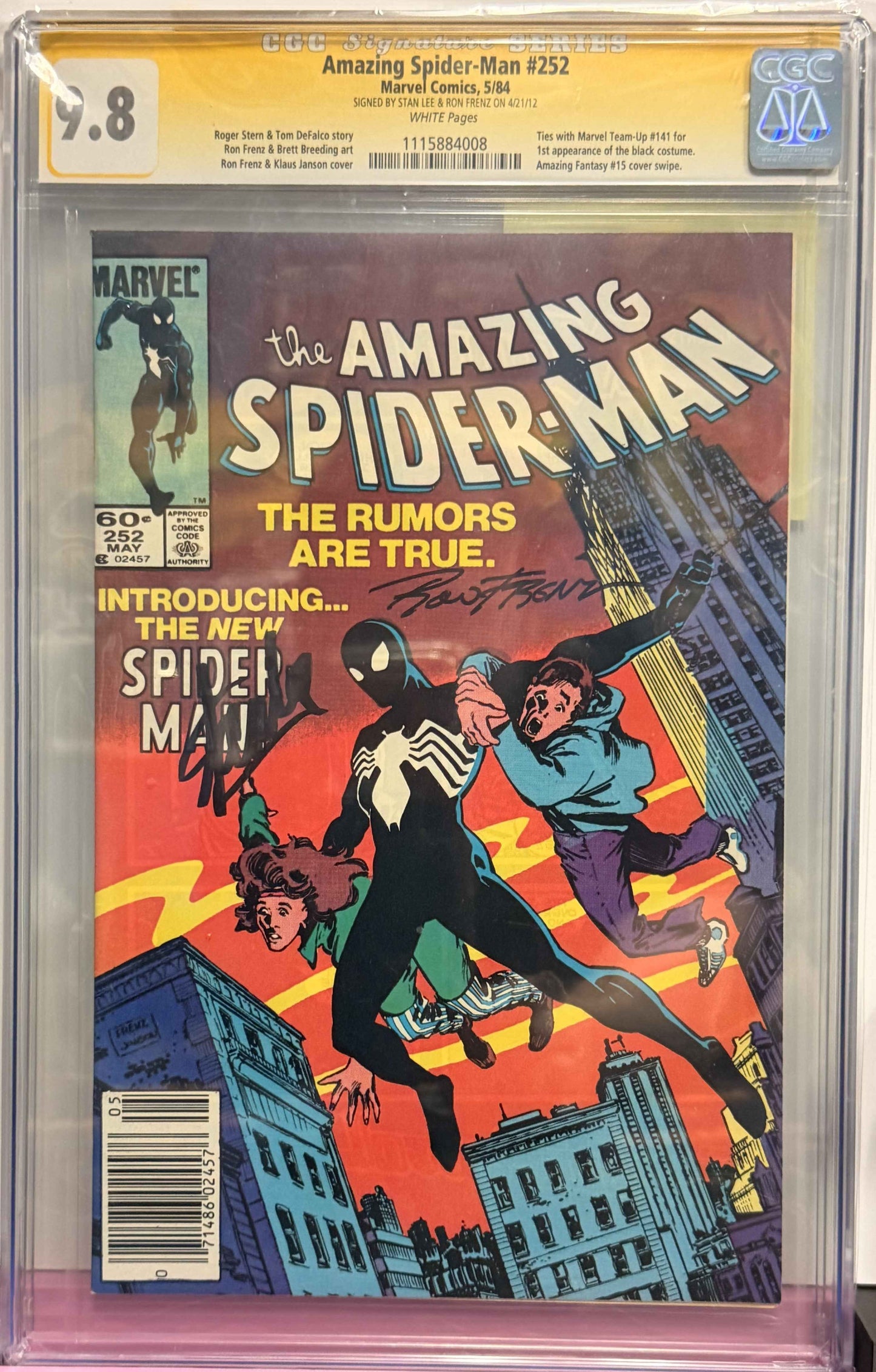 9.8 Amazing Spider-Man #252 Signed by Stan Lee Newsstand Edition 5/84