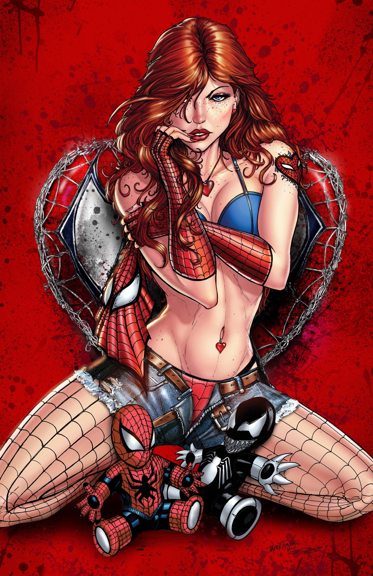 Webbed Girlfriend Crouch Red Virgin Comic