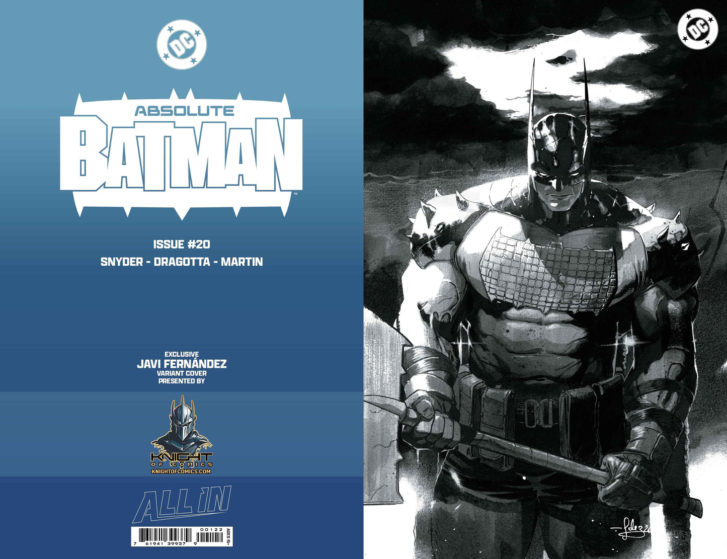 ABSOLUTE BATMAN #20 - JAVIER FERNANDEZ BLACK AND WHITE VIRGIN VARIANT KNIGHT OF COMICS EXCLUSIVE LTD 1000