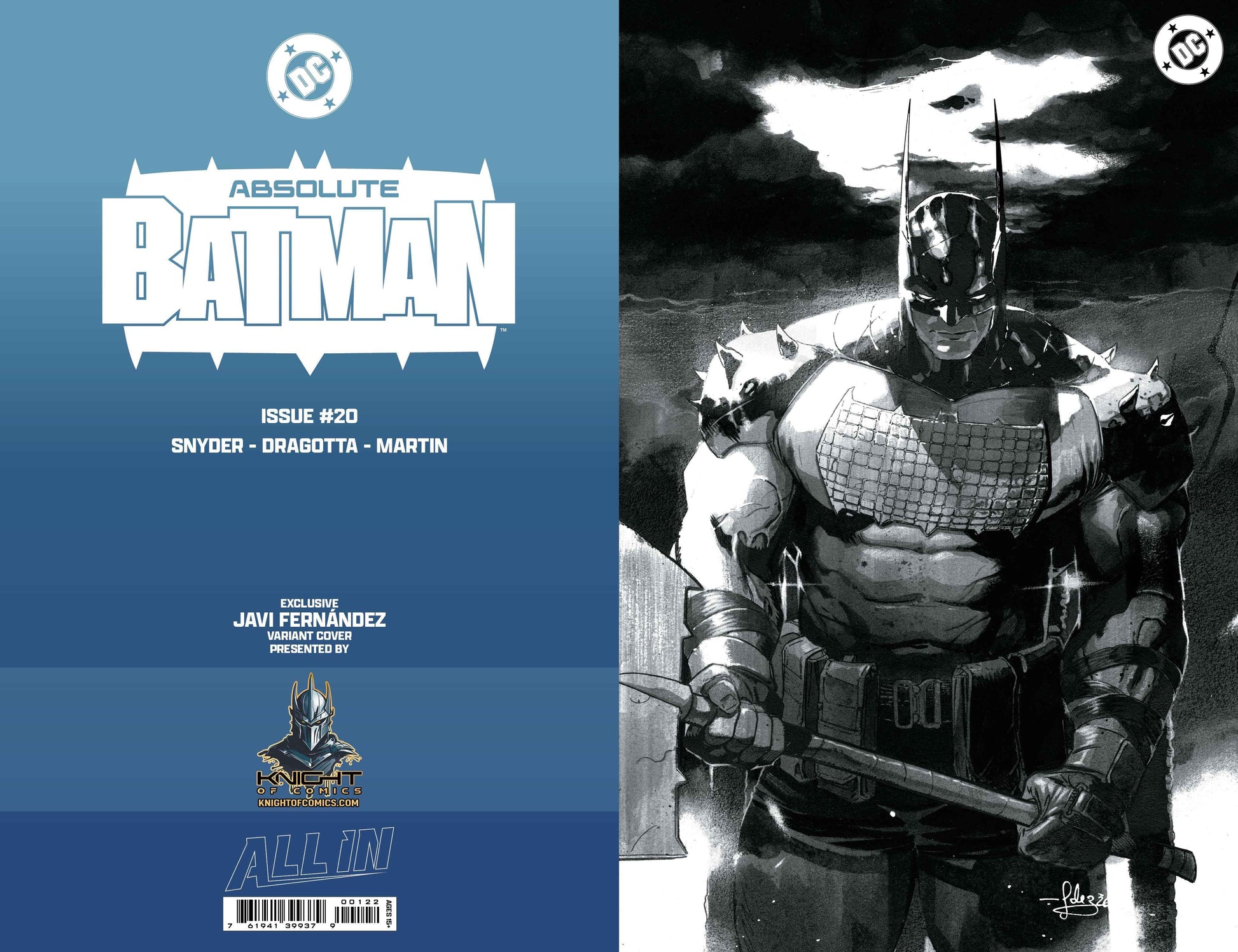 ABSOLUTE BATMAN #20 - JAVIER FERNANDEZ BLACK AND WHITE VIRGIN VARIANT KNIGHT OF COMICS EXCLUSIVE LTD 1000