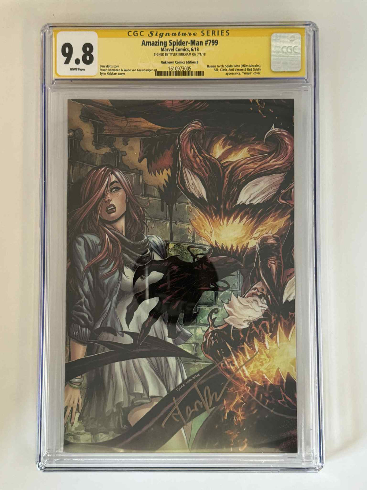 Amazing Spider-Man #799 CGC 9.8 Yellow Label Exclusive Virgin Variant — Signed by Tyler Kirkham