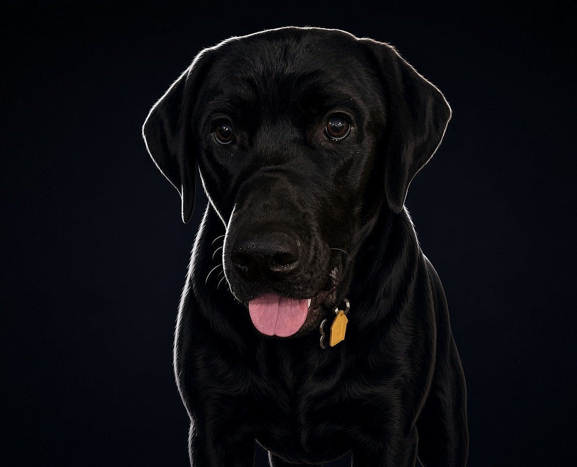 Quill, the Black Dog Comics shop dog
